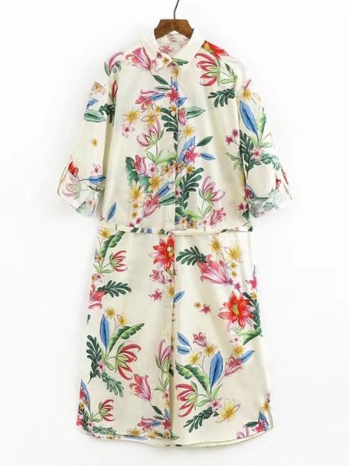 Romwe Roll-up Sleeve Shirt Dress With Self Tie