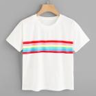 Romwe Colorful Striped Panel Tee