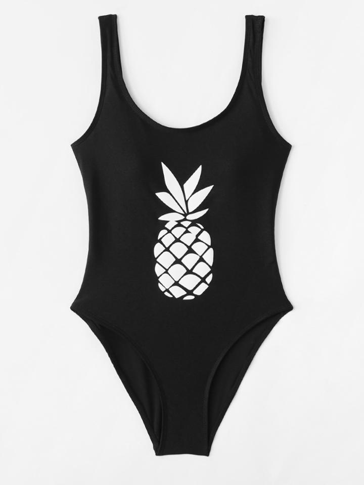 Romwe Fruit Print Backless Swimsuit