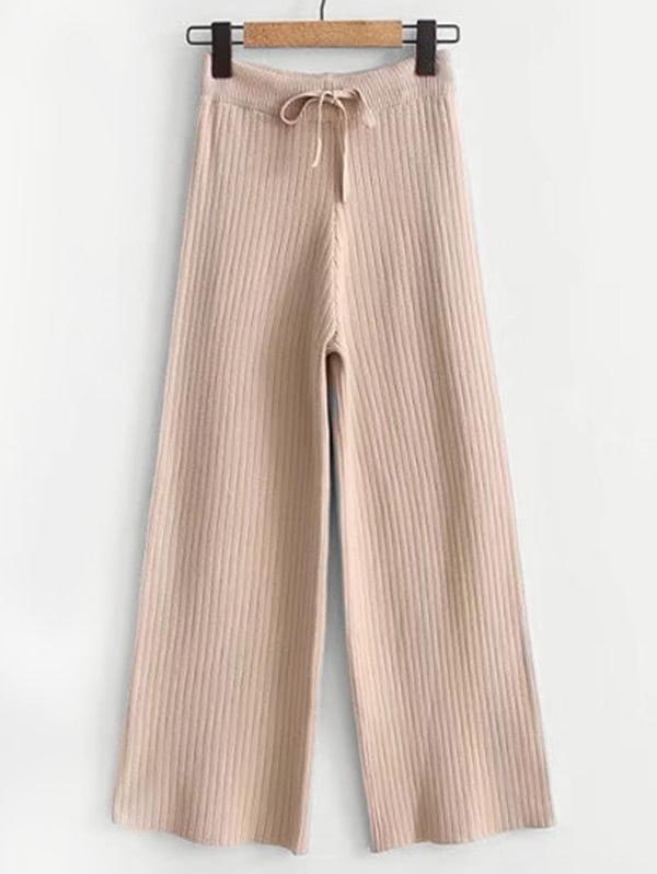 Romwe Drawstring Waist Wide Leg Knit Pants