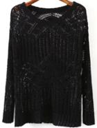 Romwe Open-knit Crochet Black Sweater