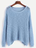 Romwe Blue Dropped Shoulder Seam Loose Sweater