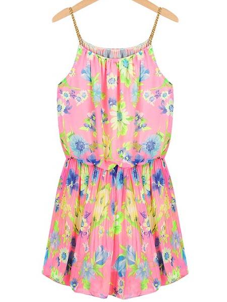 Romwe Spaghetti Strap Florals Chiffon Dress