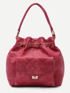 Romwe Red Faux Leather Quilted Bucket Bag