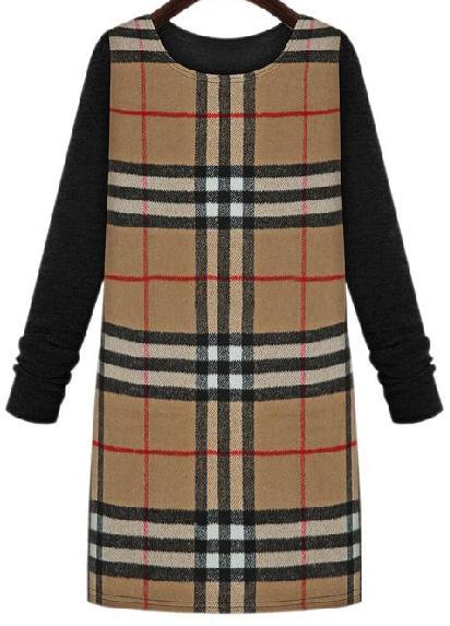 Romwe Check Print Knit Apricot Dress