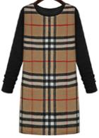 Romwe Check Print Knit Apricot Dress