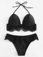 Romwe Crochet Lace Halter Bikini Set