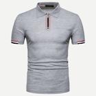 Romwe Guys Striped Rib Knit Trim Polo Shirt