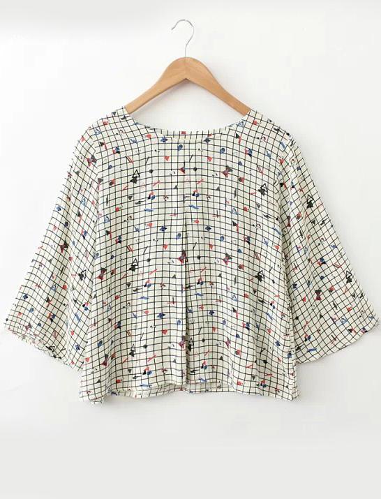Romwe Triangle Print Plaid Loose Blouse
