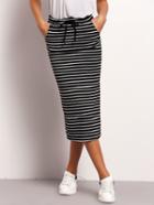Romwe Black White Drawstring Waist Striped Skirt