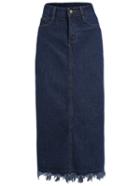 Romwe Fringe Denim A-line Blue Skirt