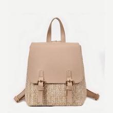 Romwe Double Buckle Straw Backpack