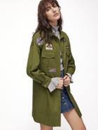 Romwe Olive Green Longline Utility Blouse With Patch Detail