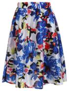 Romwe Flower Print Elastic Waist Midi Skirt