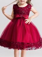 Romwe Mesh Overlay Bow Tie Back Ball Gown