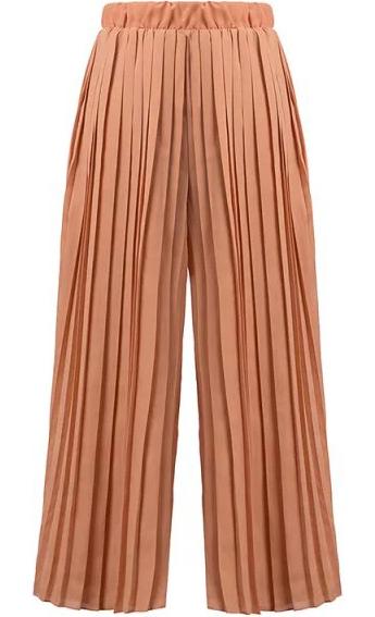Romwe Elastic Waist Pleated Chiffon Orange Pant