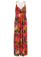 Romwe Deep V Neck Contrast Lace Florals Maxi Dress