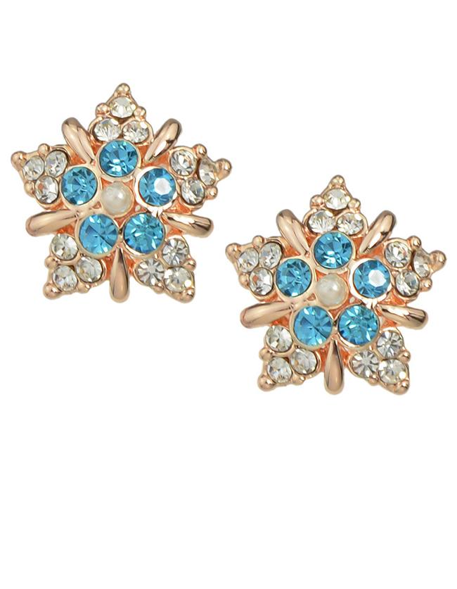 Romwe Blue Rhinestone Flower Stud Earrings