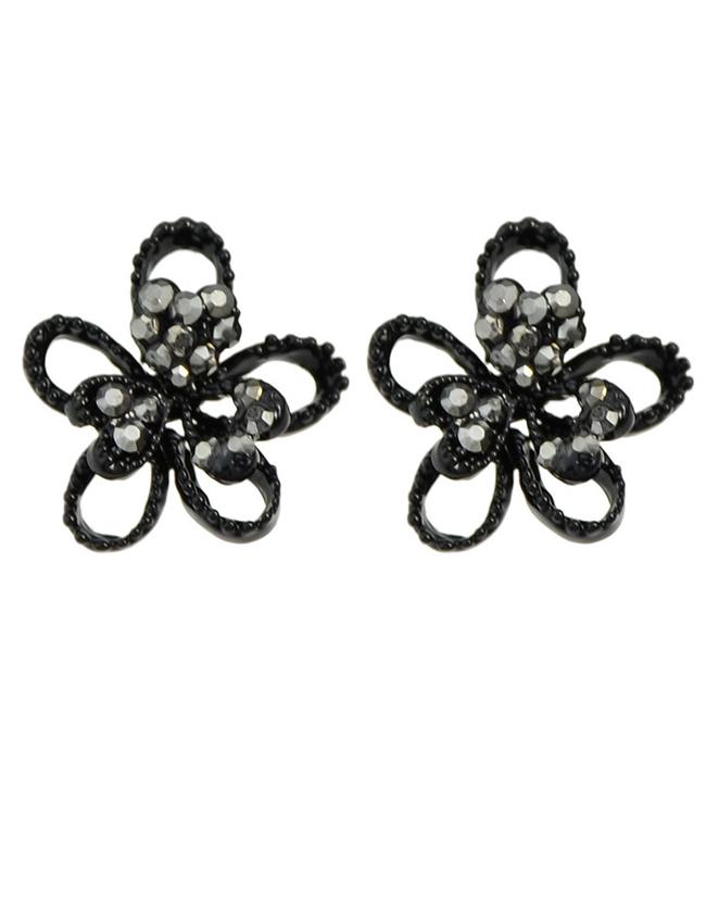 Romwe Black Small Flower Earrings
