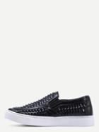Romwe Black Faux Leather Hollow Woven Wedge Sneakers