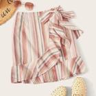 Romwe Ruffle Trim Knotted Wrap Striped Skirt