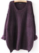 Romwe Purple Drop Shoulder Textured Sweater