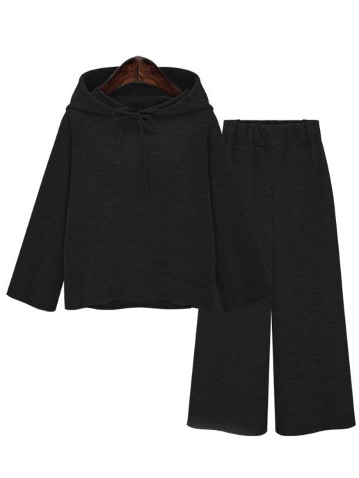 Romwe Hooded Drawstring Top With Elastic Waist Pant