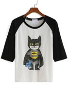 Romwe Batman Cat Print Black T-shirt
