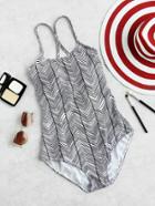 Romwe Chevron Stripe Cross Back Swimsuit
