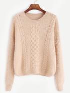 Romwe Apricot Dropped Shoulder Seam Cable Knit Sweater