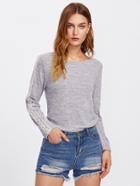 Romwe Lace Applique Marled Knit T-shirt