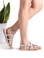 Romwe Silver Cross Detail Flat Sandals