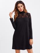 Romwe Sheer Lace Yoke Tee Dress