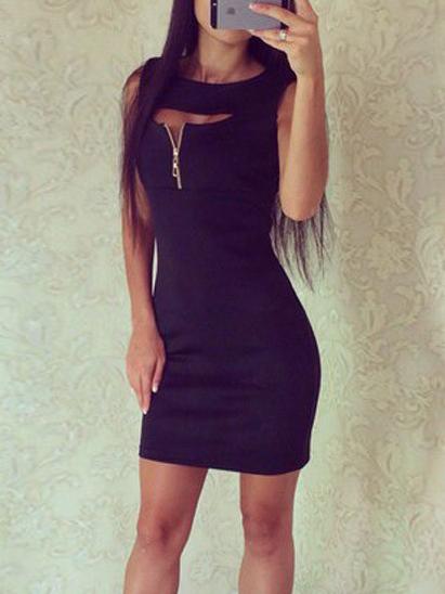 Romwe Cut Out Sexy Bodycon Black Dress With Zipper