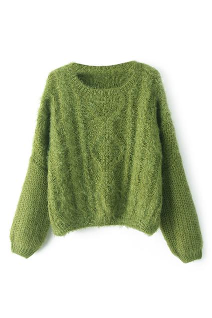 Romwe Batwing Split Green Jumper