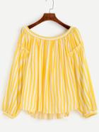 Romwe Yellow Vertical Striped High Low Ruffle Blouse