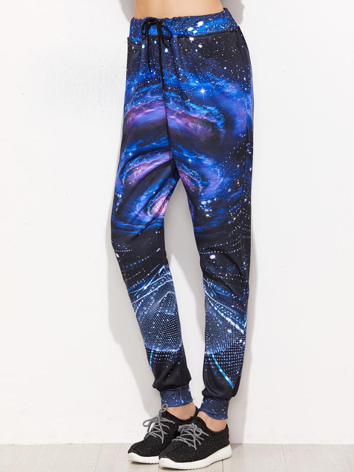 Romwe Galaxy Print Drawstring Waist Beam Port Pants