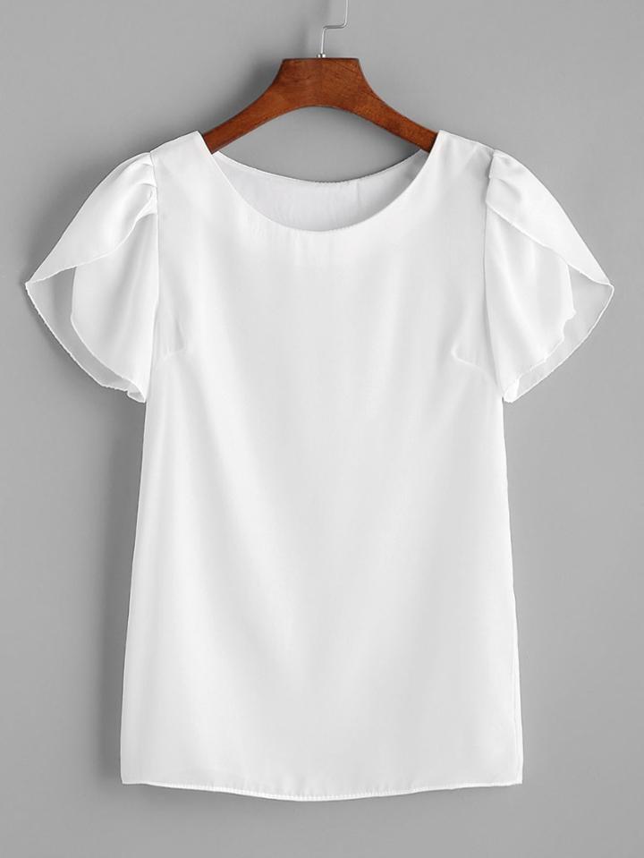 Romwe White Pleated Cap Sleeve Chiffon Blouse