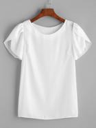 Romwe White Pleated Cap Sleeve Chiffon Blouse