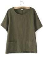 Romwe With Pockets Loose Green Top