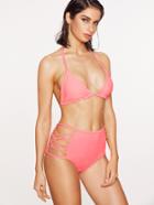 Romwe Pink Cutout High Waist Triangle Bikini Set