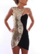 Romwe Black Gold Sequined Sleeveless Dress