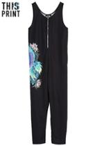 Romwe Phoenix Zippered Sleeveless Jumpsuits