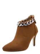 Romwe Camel Chain Embellished Stiletto Ankle Boots