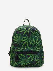 Romwe Leaf Print Pocket Front Backpack