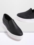 Romwe Black Crocodile Pattern Flatform Sneakers