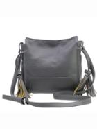 Romwe Faux Leather Tassel Trimmed Shoulder Bag - Grey
