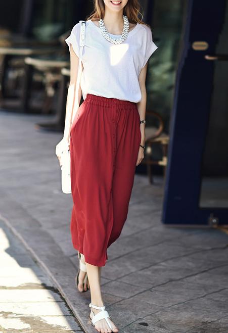 Romwe Round Neck Top With Elastic Waist Split Skirt