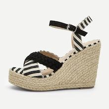 Romwe Striped Detail Ankle Strap Espadrille Wedges