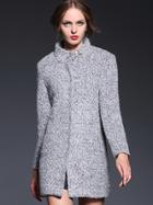 Romwe Grey Round Neck Long Sleeve Beading Pockets Coat
